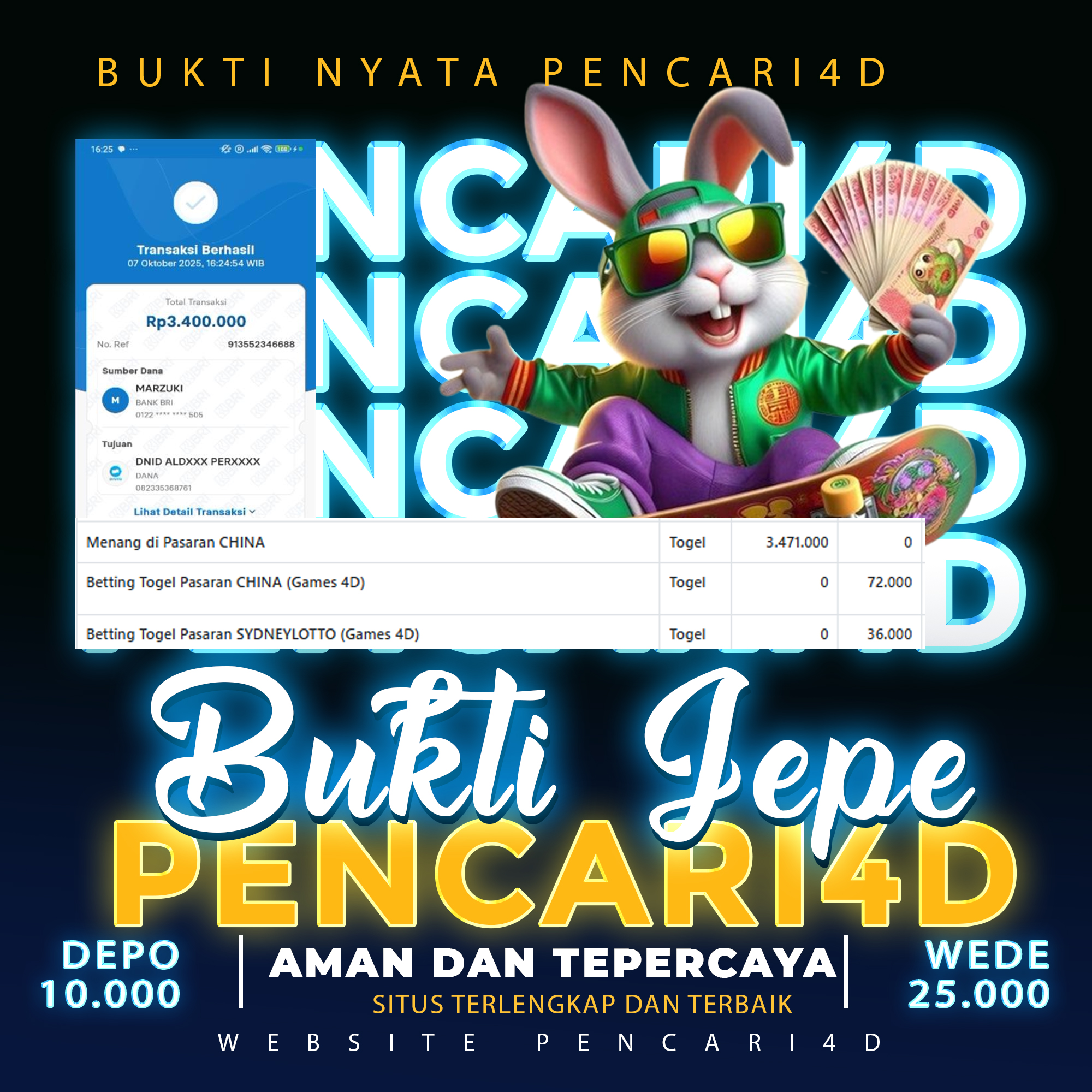 SELAMAT KEPADA MEMBER  ID nomorjit***   TELAH MERAIH HADIAH  RP  . 3.400.000