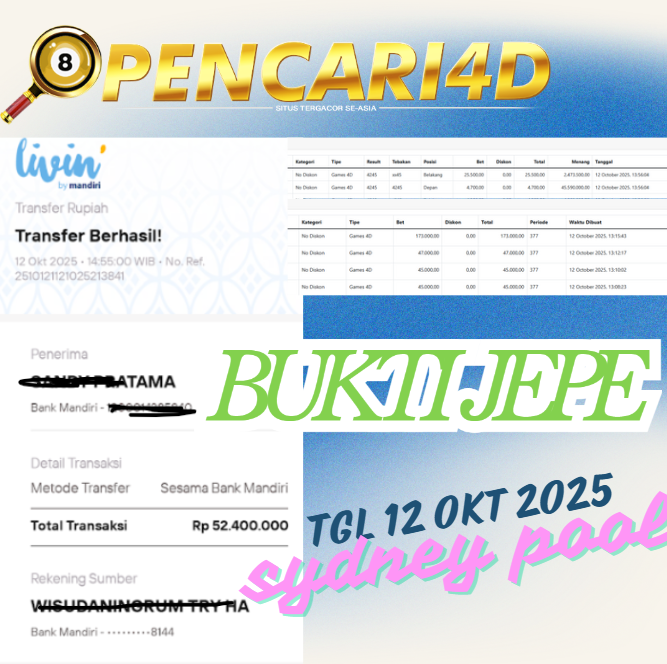 Bukti Nyata Jepe 4D hari ini di Sydney Pool  Tgl 12 Oktober 2025